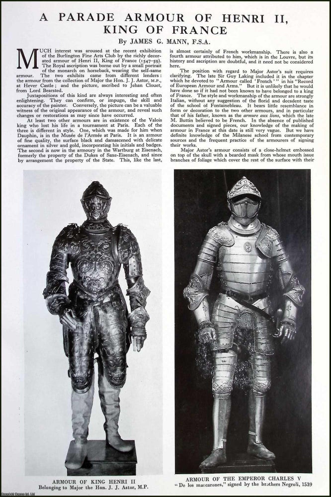 Item #520739 A Parade Armour of Henri II, King of France. Several pictures and accompanying text,...