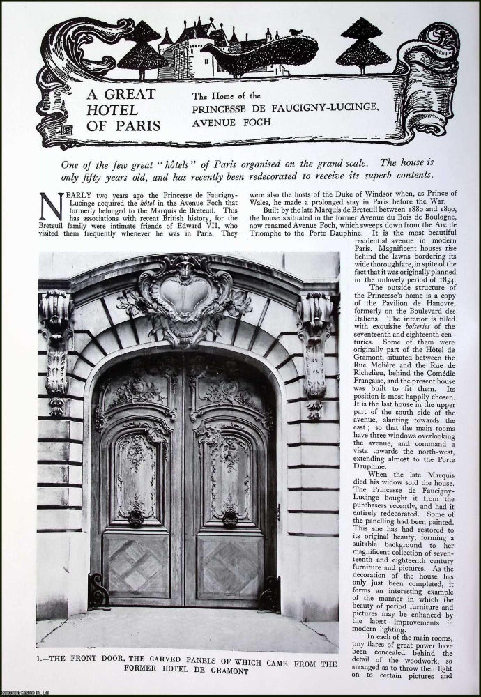 Item #520741 The Home of the Princesse De Faucigny-Lucinge, Avenue Foch, Paris. Several pictures...