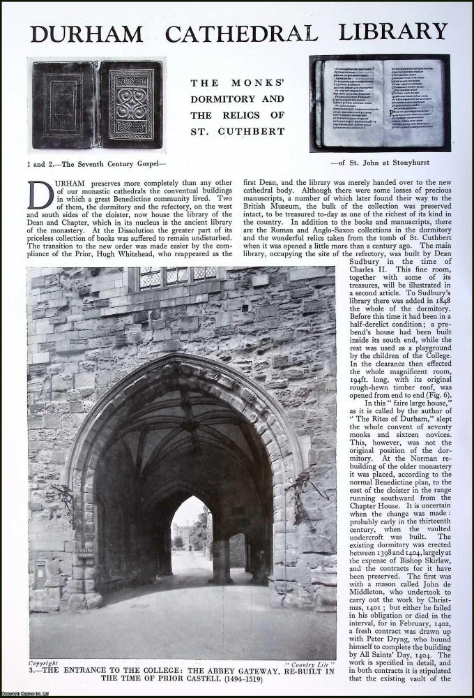 Item #520750 Durham Cathedral Library. The Monks Dormitory & The Relics of St. Cuthbert....