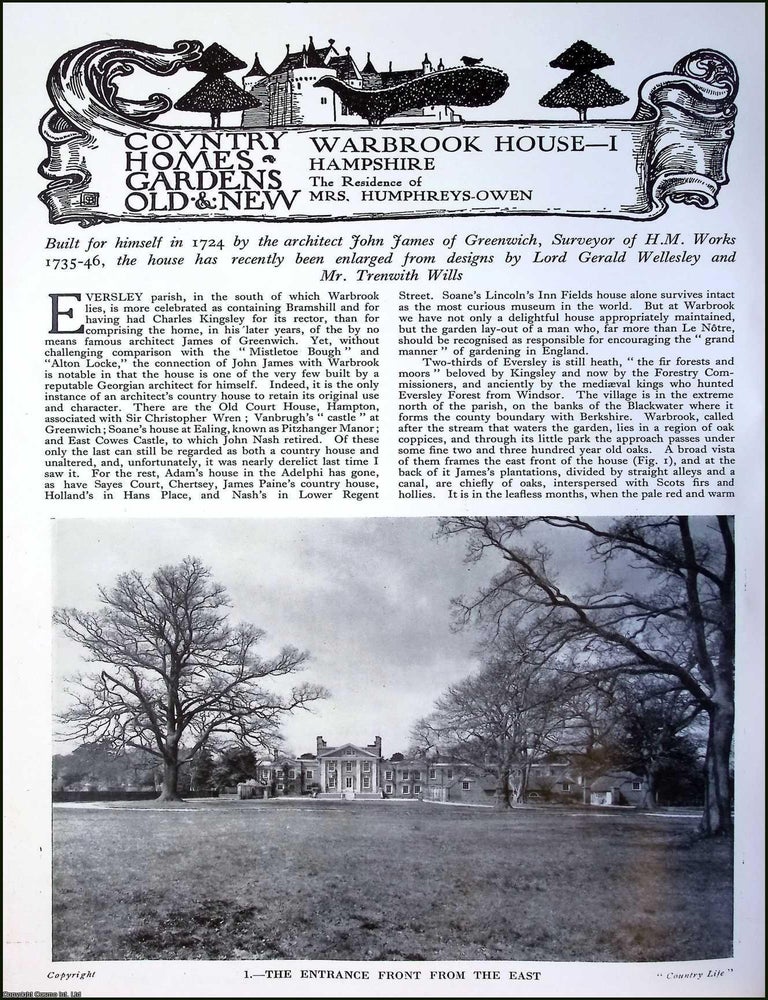 Item #520753 Warbrook House, Hampshire. The Residence of Mrs. Humphreys-Owen. Built for himself...