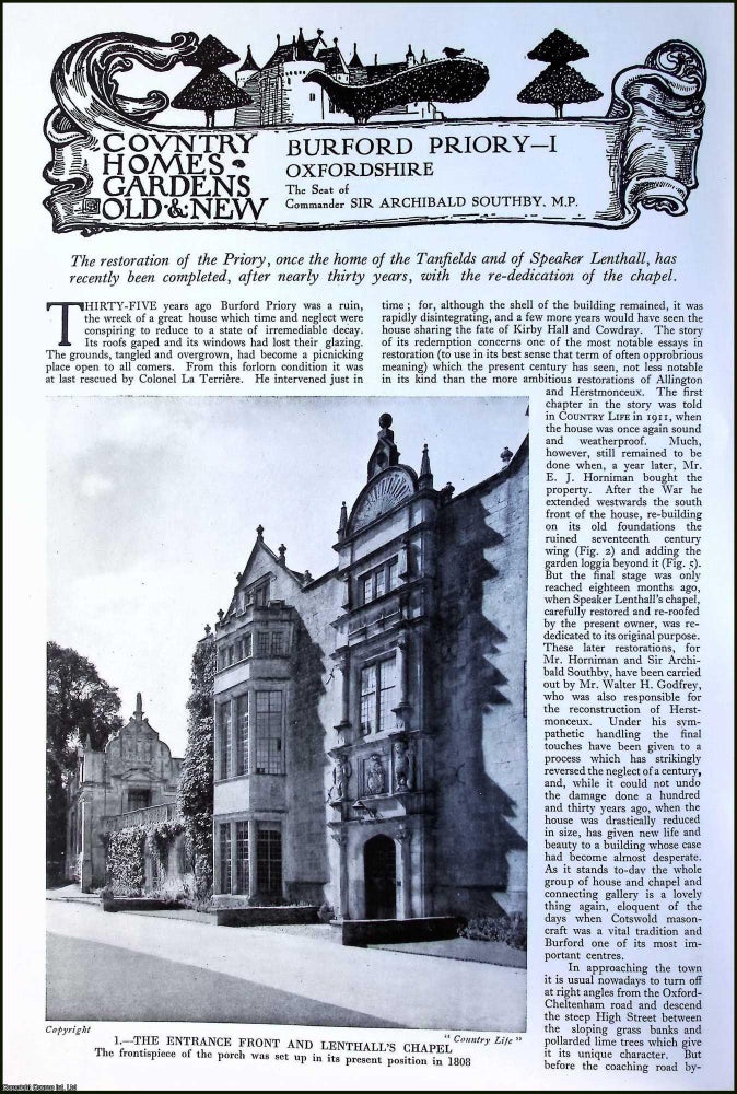 Item #520767 Burford Priory, Oxfordshire. The Seat of Commander Sir Archibald Southby. Several...