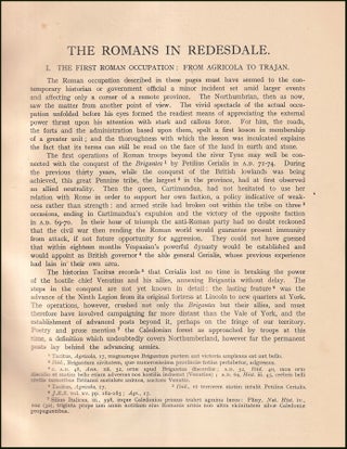 The Romans in Redesdale. By I.A. Richmond. Overprint from The History of Northumberland, 1940.