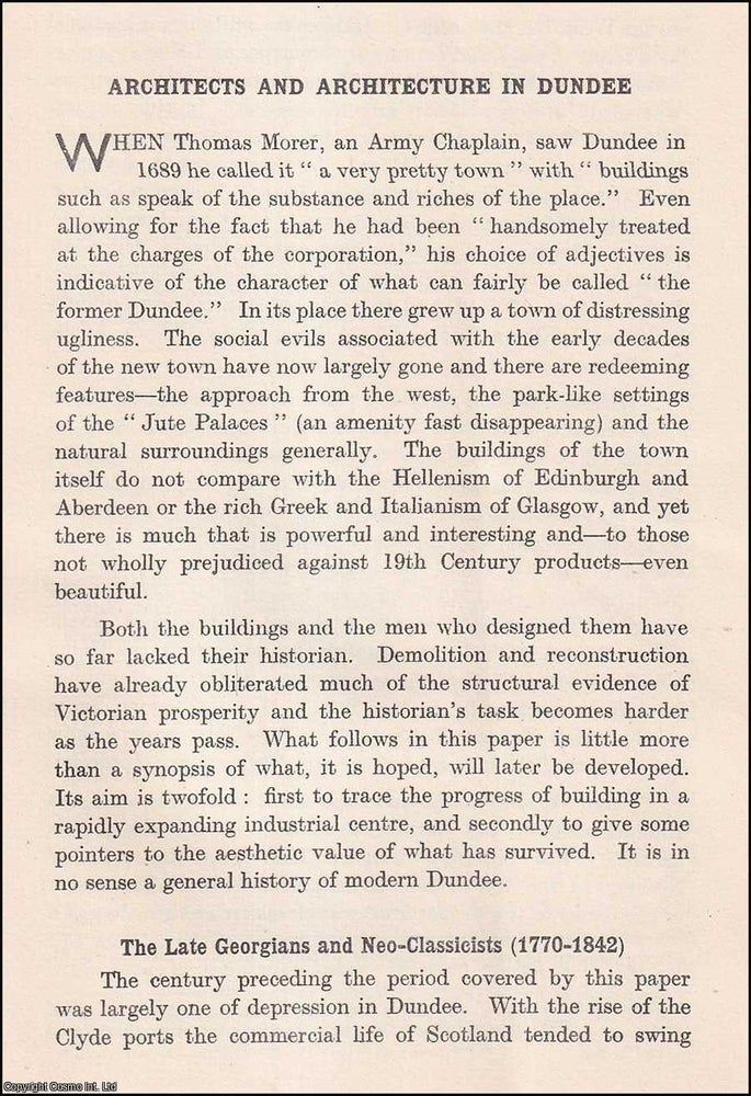 Item #521602 Architects and Architecture in Dundee, 1770-1914. By David M. Walker. ARCHITECTURE,...