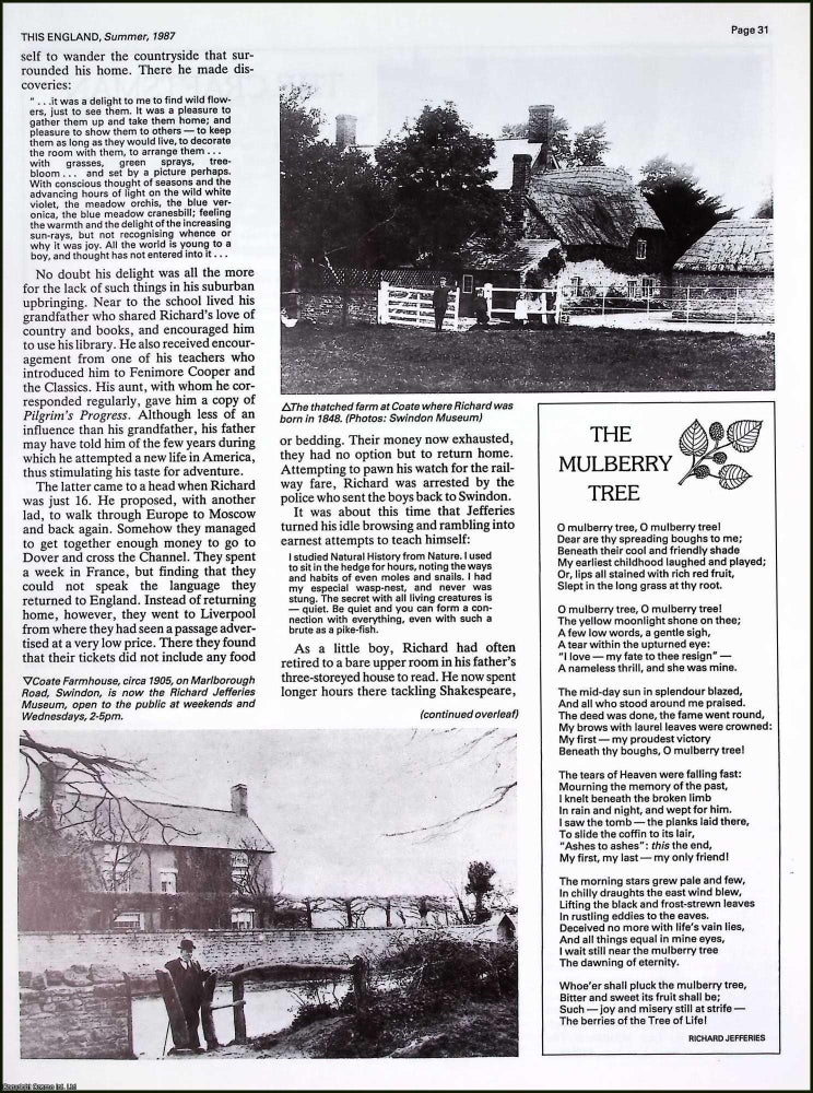 Item #522099 Richard Jefferies : English Nature Writer and Countryman. Several pictures and...