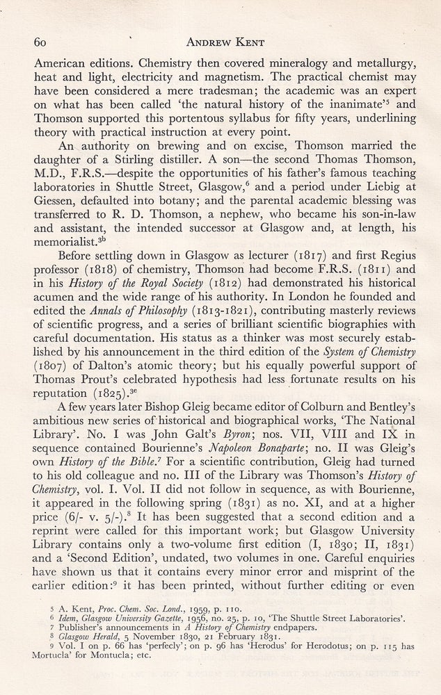 Item #600509 Thomas Thomson (1773-1852), Historian of Chemistry. An original article from the...