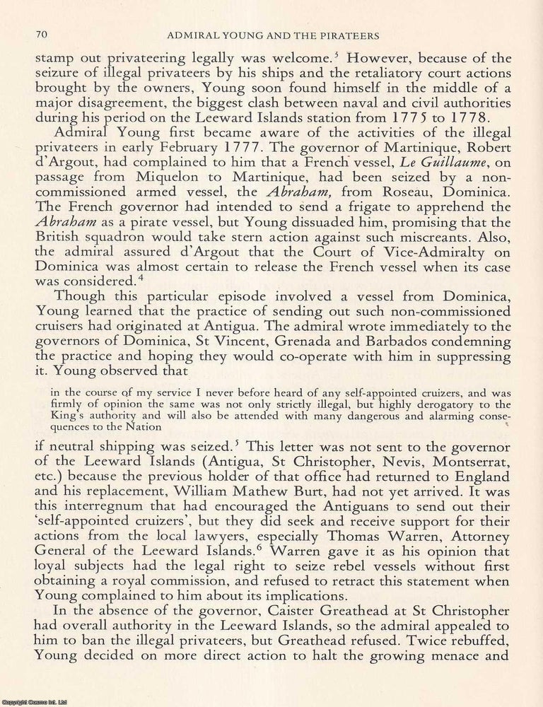 Item #602819 Admiral James Young and The Pirateers, 1777. An original article from the...