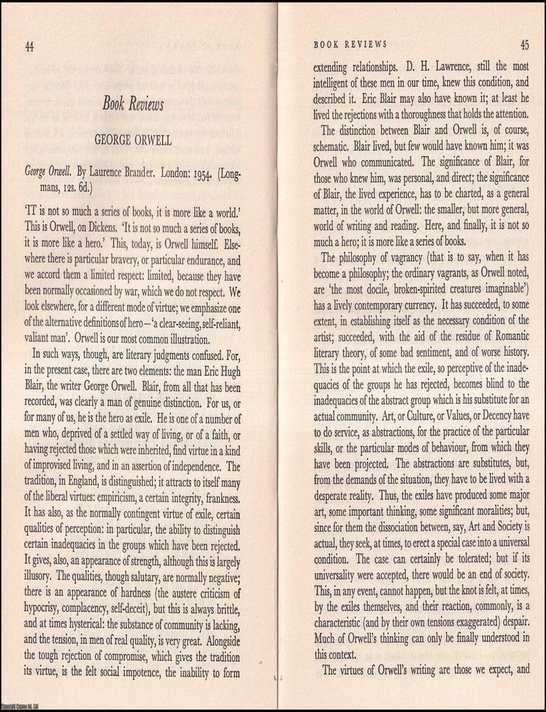 Item #603047 Book Reviews: George Orwell. An original article from Essays in Criticism, 1955....