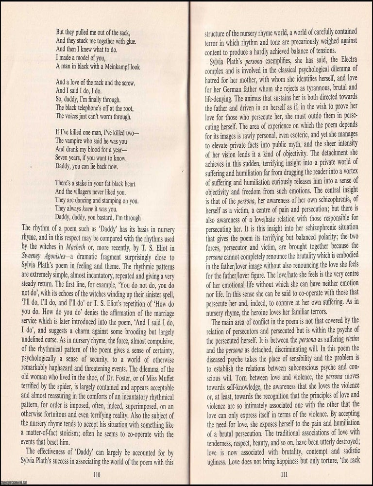Item #603307 After The Tranquillized Fifties. Notes on Sylvia Plath and James Baldwin. 16 pages....