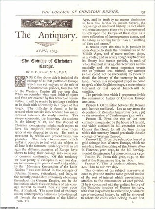 Item #607401 The Coinage of Christian Europe. An original article from The Antiquary Magazine,...
