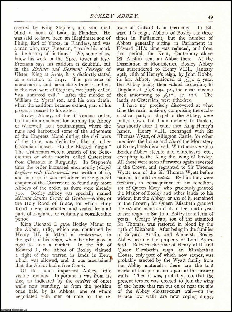 Item #607406 Borley Abbey. 5 pages. An article printed in 1883, written by Frederic R. Surtees....