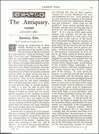 Item #607434 Lammas Tide. An original article from The Antiquary Magazine, 1882. G. Laurence Gomme