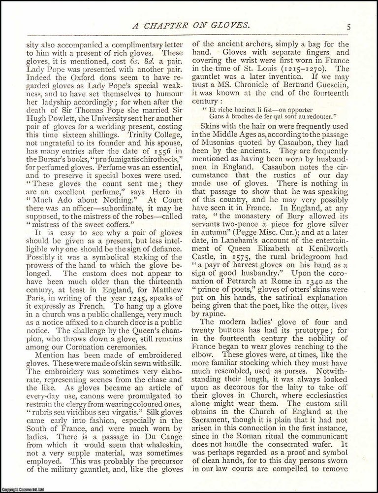 Item #607483 A Chapter on Gloves Ascending to a Remote Antiquity. 4 pages. An article printed in...