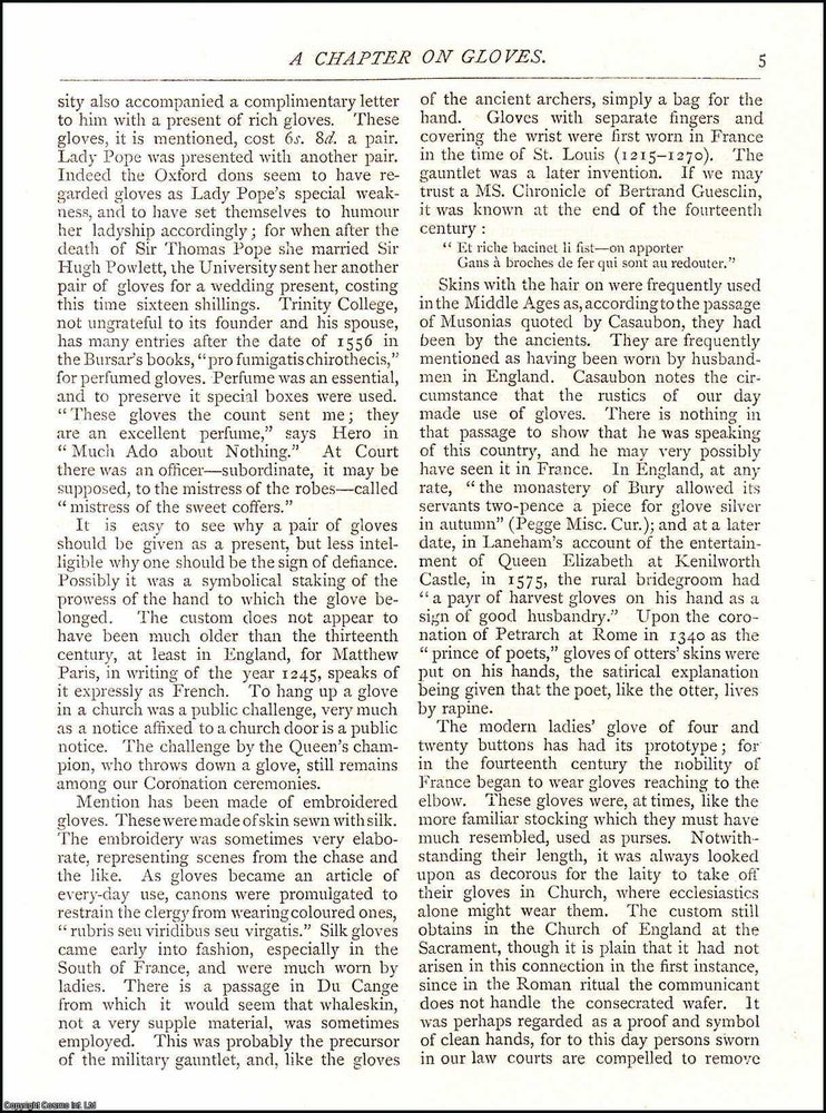 Item #607483 A Chapter on Gloves Ascending to a Remote Antiquity. 4 pages. An article printed in...