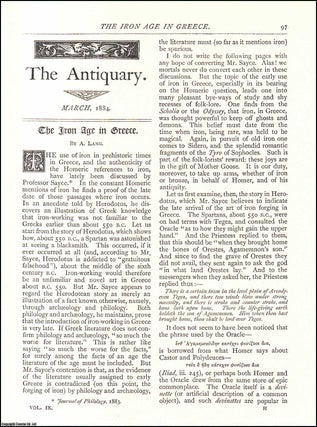 Item #607502 The Iron Age in Greece. An original article from The Antiquary Magazine, 1884. A. Lang