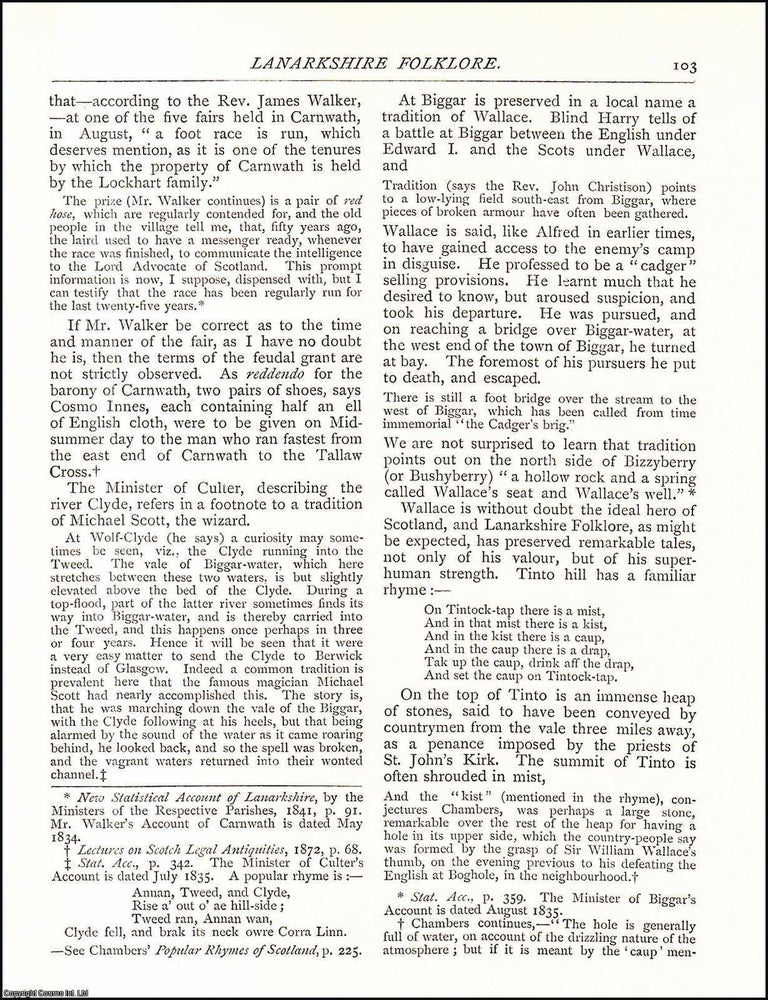 Item #607513 Lanarkshire Folklore . An original article from The Antiquary Magazine, 1884....
