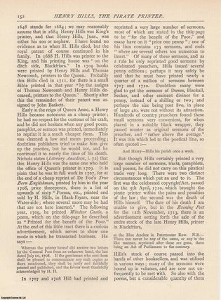 Item #607523 Henry Hills, The Pirate Printer. An original article from The Antiquary Magazine,...