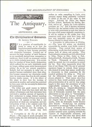 Item #607558 The Multiplication of Surnames. An original article from The Antiquary Magazine,...
