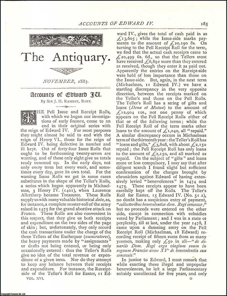 Item #607576 Accounts of Edward IV. 9 pages. An article printed in 1887, written by J. H. Ramsay....