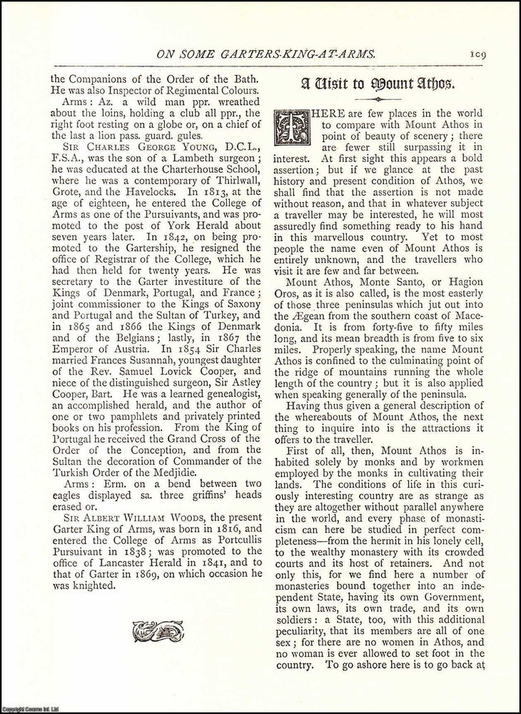Item #607577 A Visit to Mount Athos. 9 pages. An article printed in 1887, written by E. Gambier...