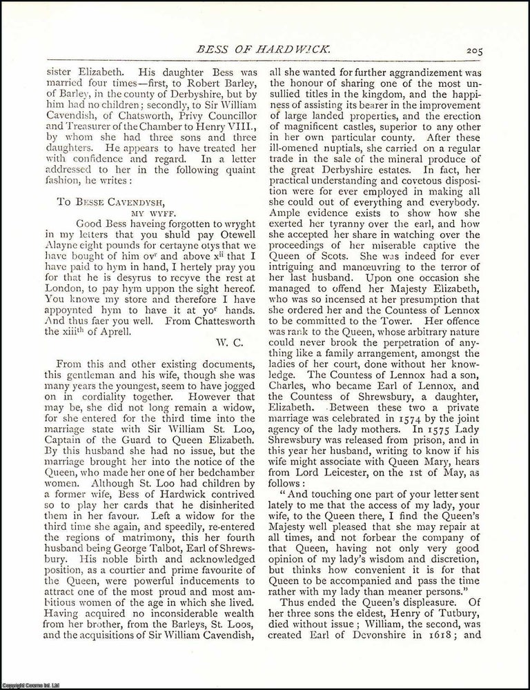 Item #607598 Bess of Hardwick. 6 pages. An article printed in 1887, written by William...