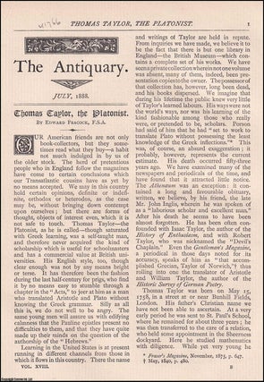 Item #607611 Thomas Taylor, The Platonist. An original article from The Antiquary Magazine, 1888....