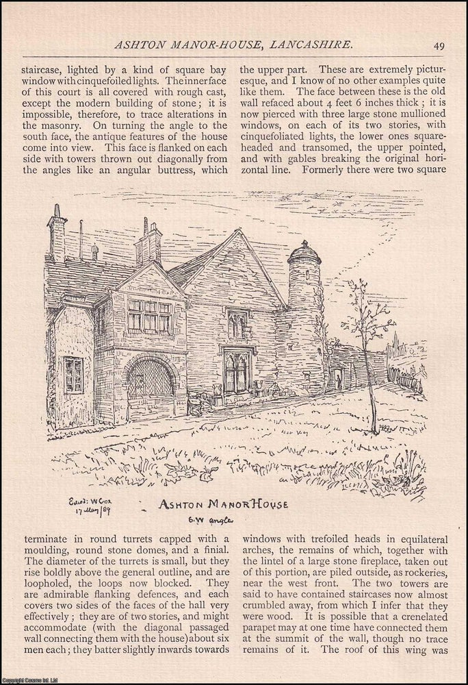 Item #607647 Ashton Manor-House, Lancashire. 5 pages. An article printed in 1889, written by E....