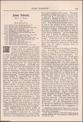 Item #607655 Isaac Barrow. An original article from The Antiquary Magazine, 1889. C. A. Ward