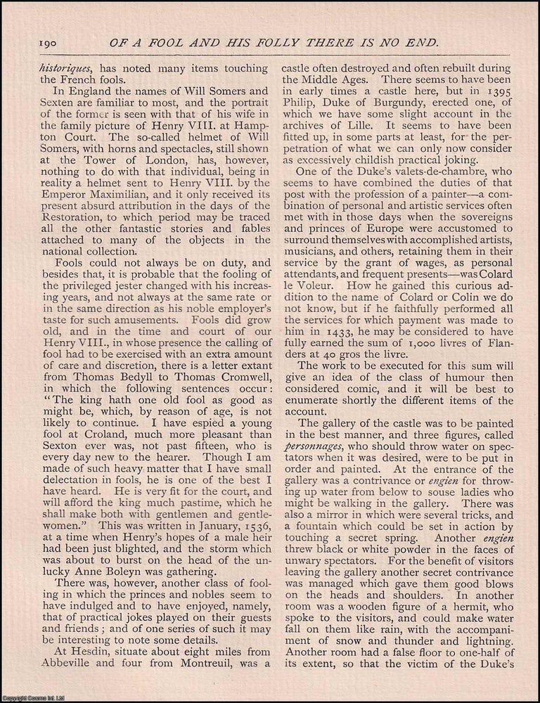 Item #607667 A Fool and His Folly There is No End. 3 pages. An article printed in 1890, written...