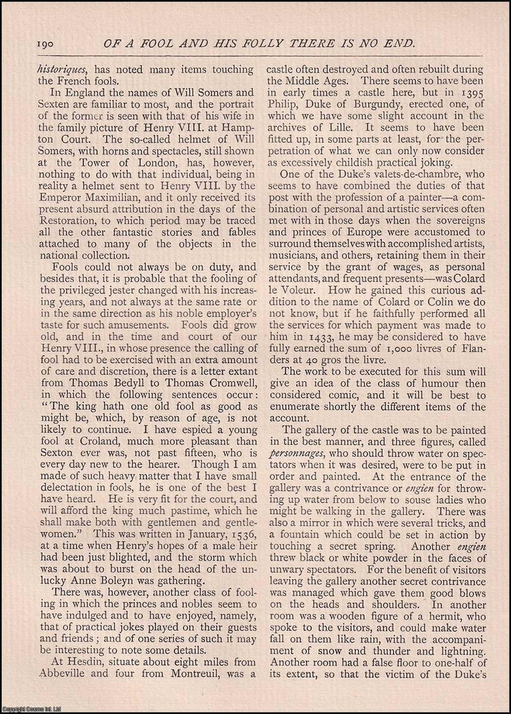 Item #607667 A Fool and His Folly There is No End. 3 pages. An article printed in 1890, written...