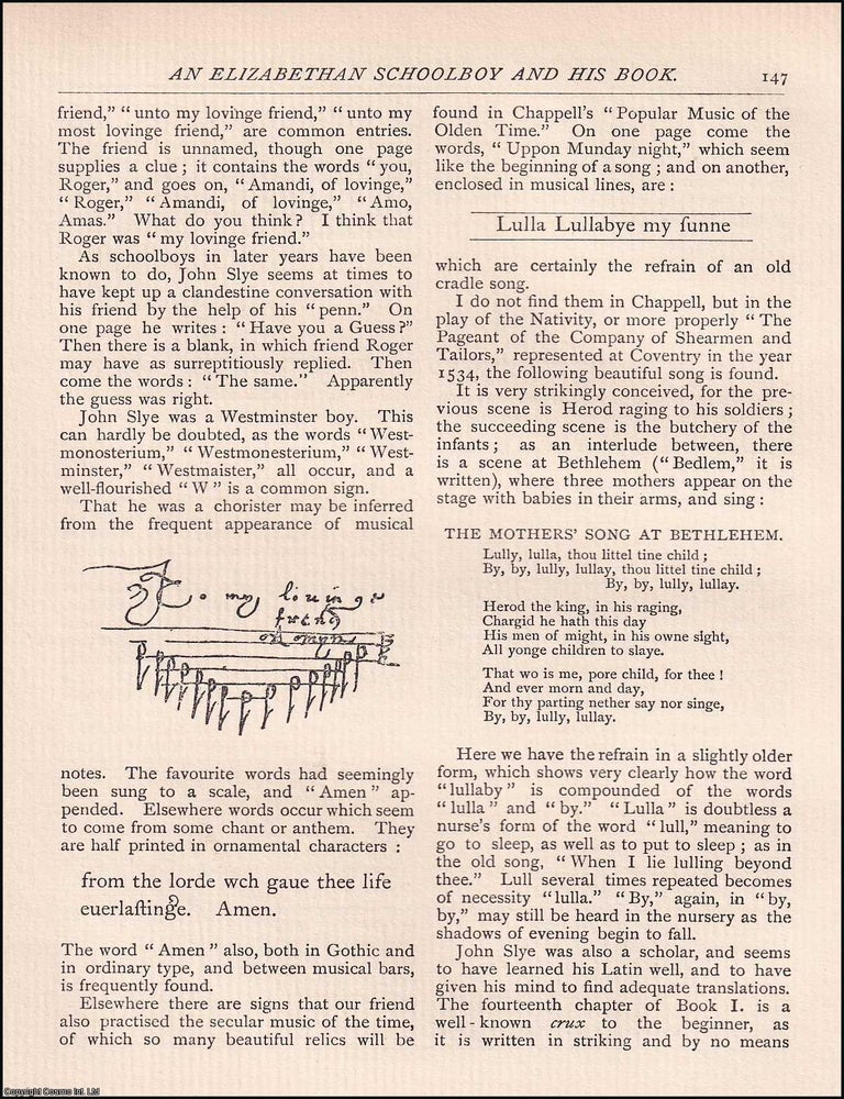 Item #607694 An Elizabethan Schoolboy and his Book. 7 pages. An article printed in 1894, written...