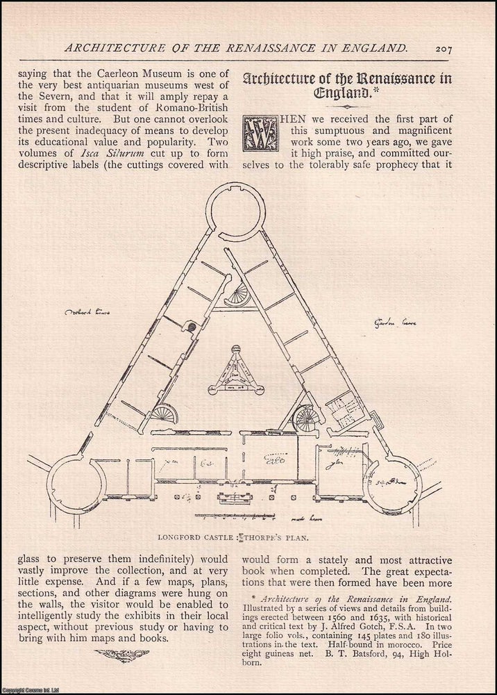 Item #607697 Architecture of The Renaissance in England. 8 pages. An article printed in 1894,...