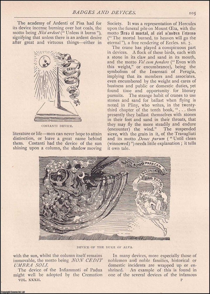 Item #607726 Badges and Devices. 4 pages. An article printed in 1896, written by Clive Holland....