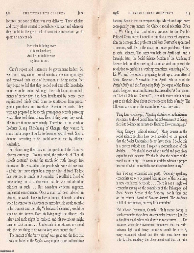 Item #608090 Chinese Social Scientists. An original article from The Twentieth Century, 1958. C....
