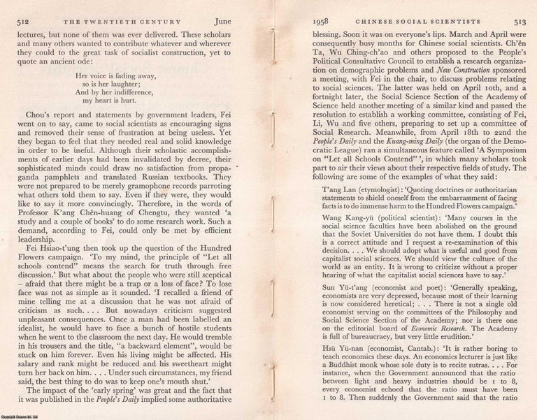 Item #608090 Chinese Social Scientists. An original article from The Twentieth Century, 1958. C....