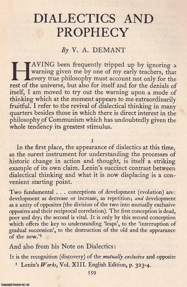 Item #608133 Dialetics and Prophecy. An original article from The Criterion, 1935. V. A. Demant