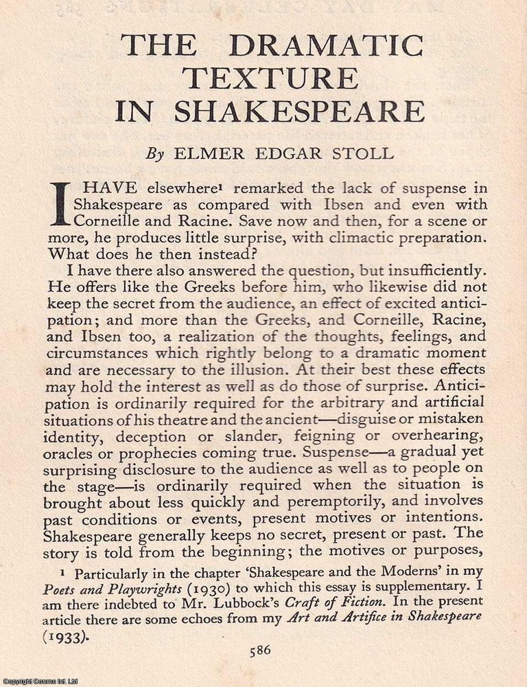 Item #608135 The Dramatic Texture in Shakespeare. An original article from The Criterion, 1935....