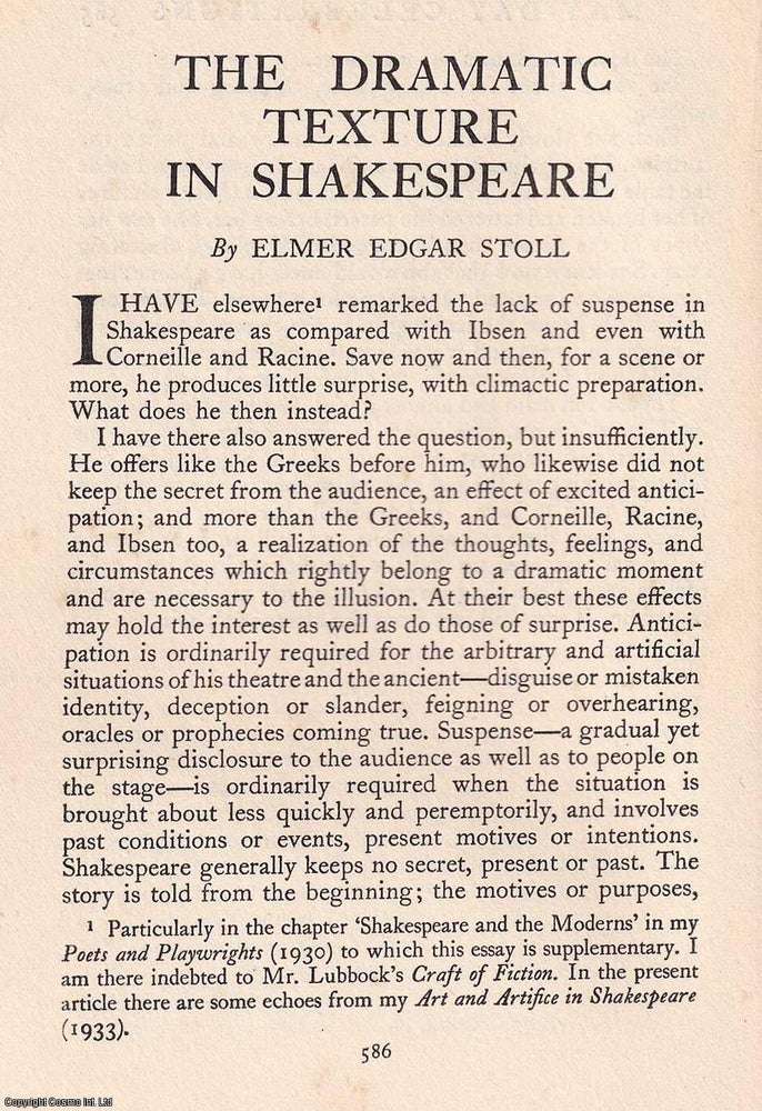 Item #608135 The Dramatic Texture in Shakespeare. An original article from The Criterion, 1935....