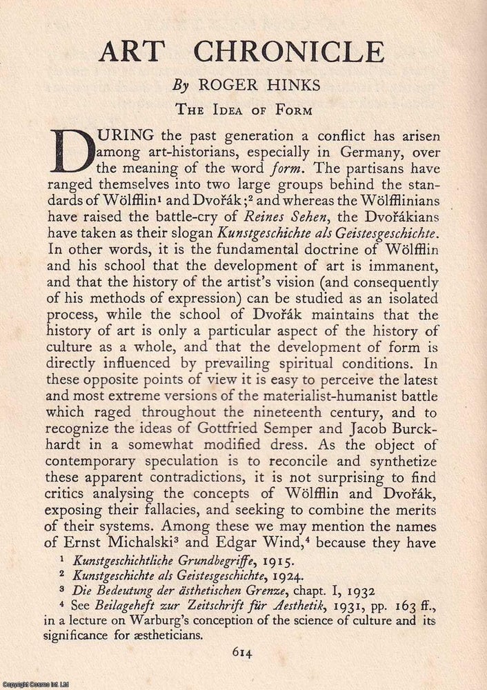 Item #608136 Art Chronicle. An original article from The Criterion, 1935. Roger Hinks