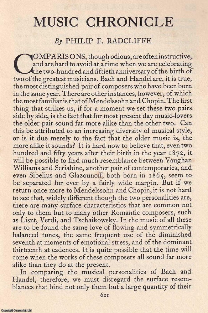 Item #608137 Music Chronicle. An original article from The Criterion, 1935. Philip F. Radcliffe