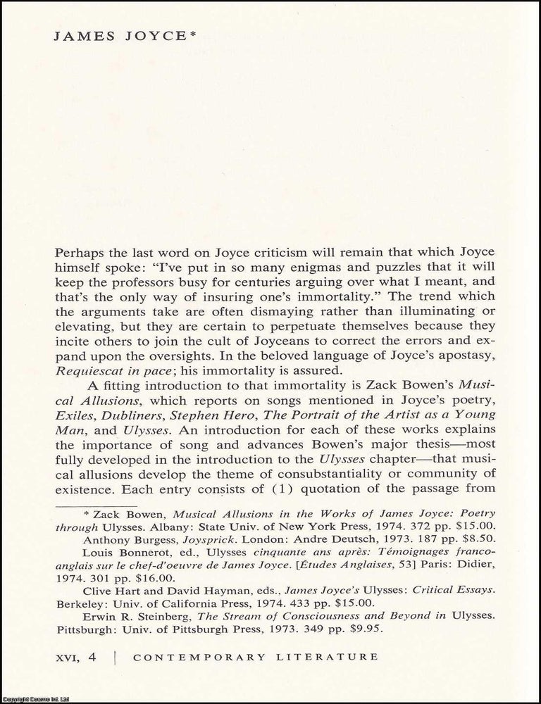 Item #608149 James Joyce. An original article from Contemporary Literature, 1975. Grace Eckley