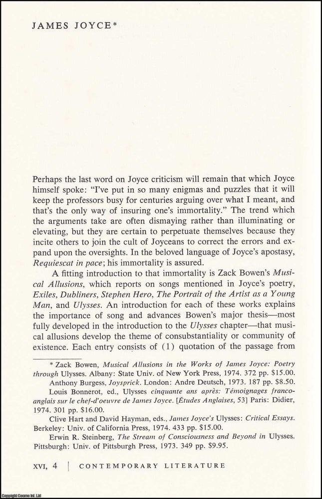 Item #608149 James Joyce. An original article from Contemporary Literature, 1975. Grace Eckley