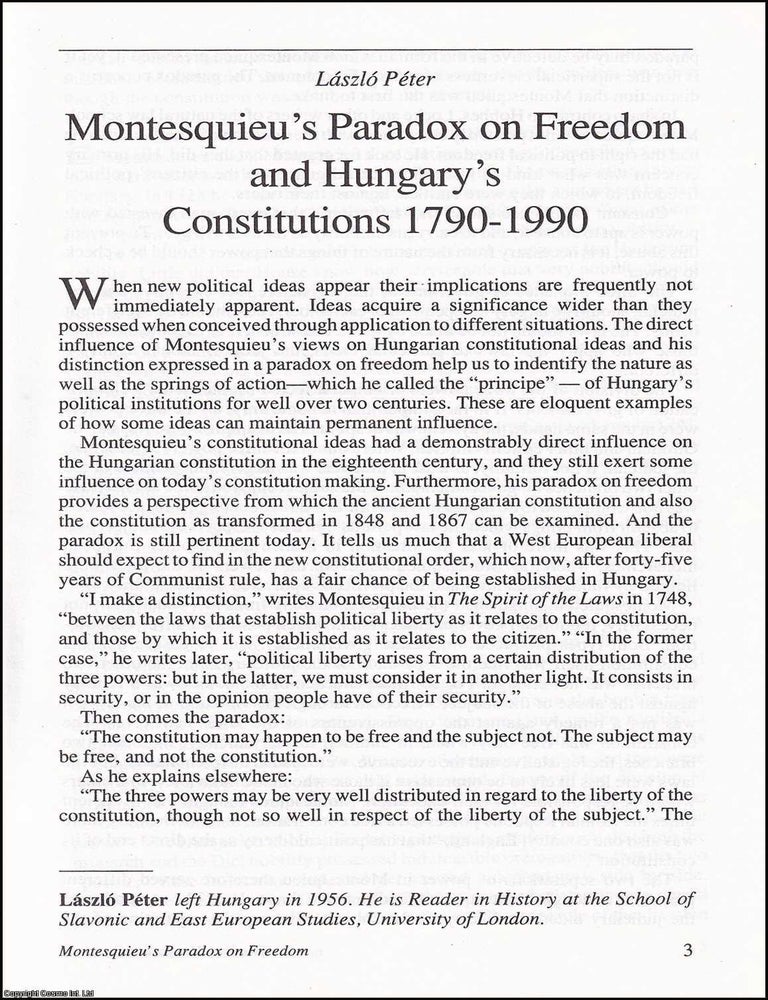 Item #608157 Montesquieu's Paradox on Freedom and Hungary's Constitutions 1790-1990. 12...