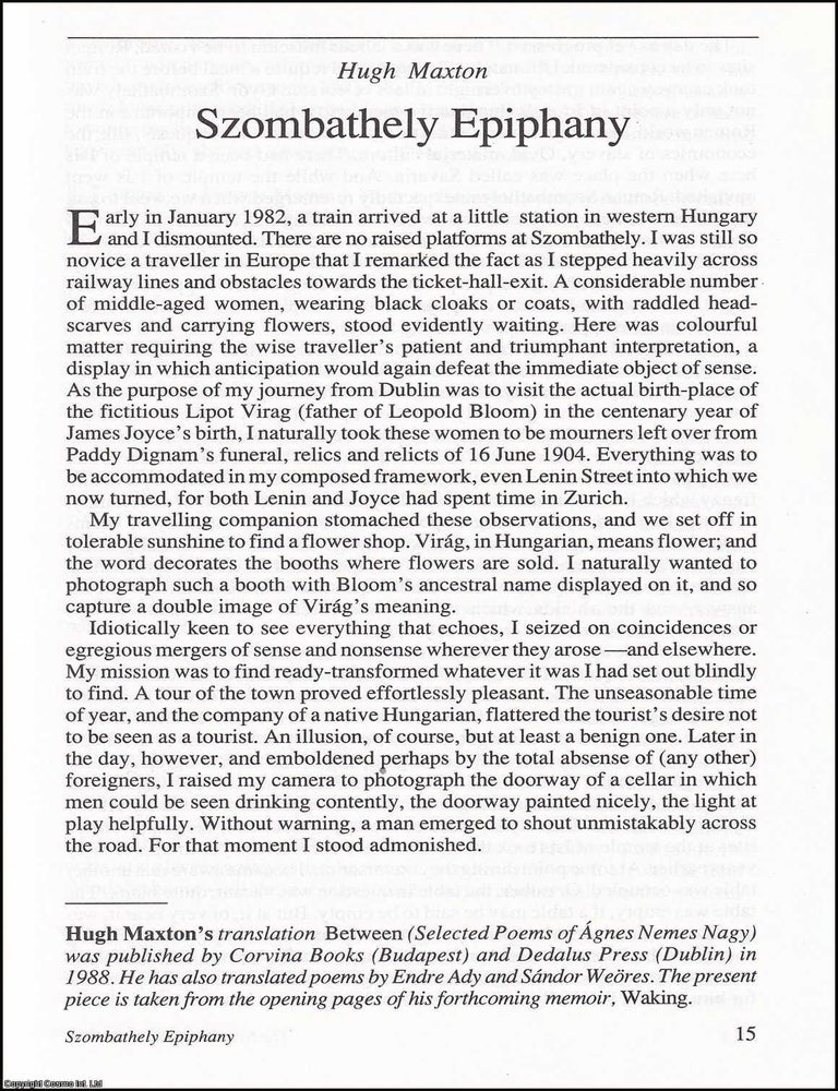 Item #608158 Szombathely Epiphany. 4 pages. An article printed in 1991, written by Hugh Maxton....