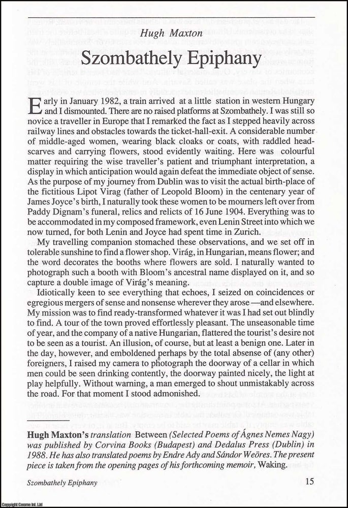 Item #608158 Szombathely Epiphany. 4 pages. An article printed in 1991, written by Hugh Maxton....