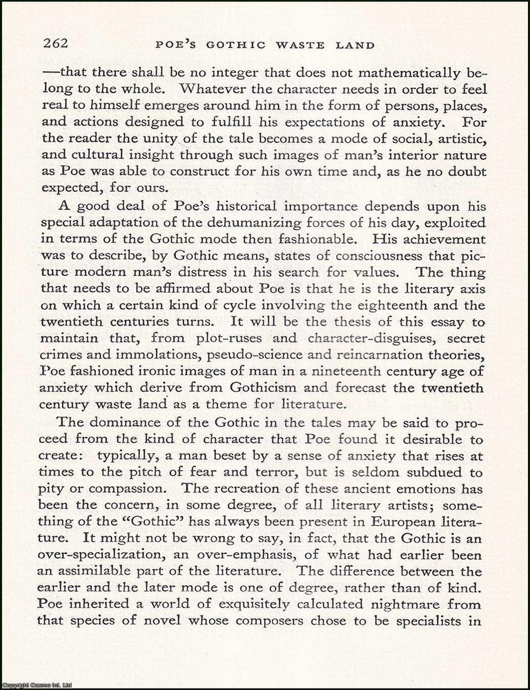 Item #608225 Poe's Gothic Waste Land. 23 pages. An article printed in 1962, written by...