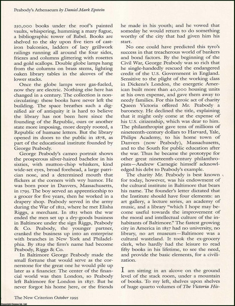 Item #608272 Mr. Peabody and his Athenaeum. An original article from The New Criterion, 1995....
