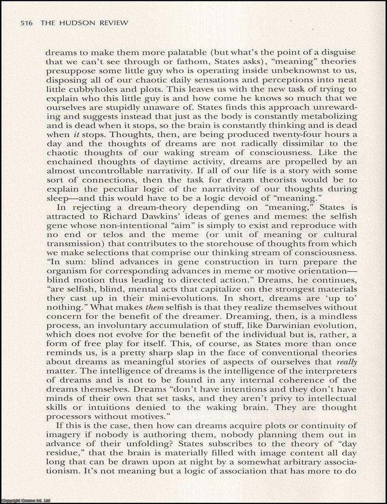 Item #608320 The Mindless Cunning of Dreams. 4 pages. An article printed in 1997, written by...