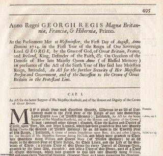 Item #609249 Civil List Act 1714 c.1. An Act for The Support of His Majesties Household, and of...