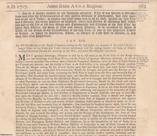 Item #609301 c.17. An Act for Assuring to The English Company Trading to The East Indies, a...
