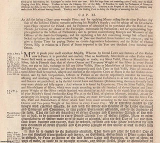 Item #609373 Plate Duty Act 1719 c. 11. An Act for Laying a Duty Upon Wrought Plate; and for...